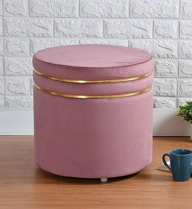 Unique Creation Handicrafts Solid Wood Pouf (Finish Color - Pink,...more