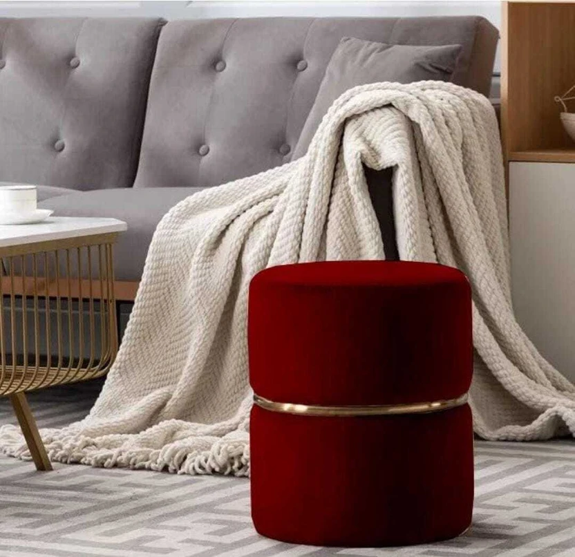 wooden luxury Fabric Pouf (Finish Color - mehroon, Pre Assembled)