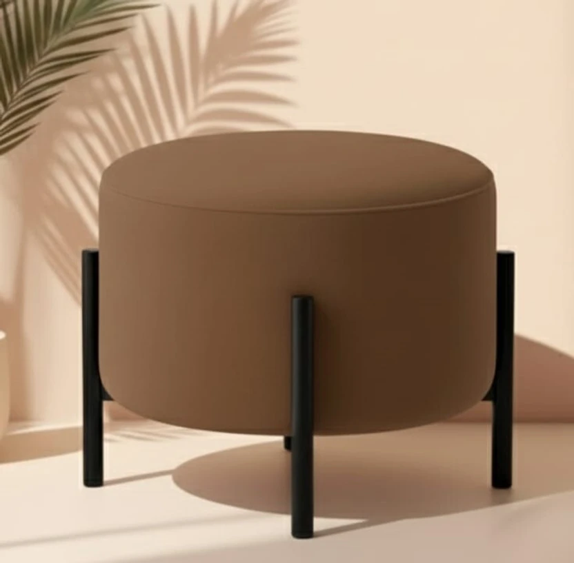 wooden luxury Fabric Pouf (Finish Color - mehroon, Pre Assembled)