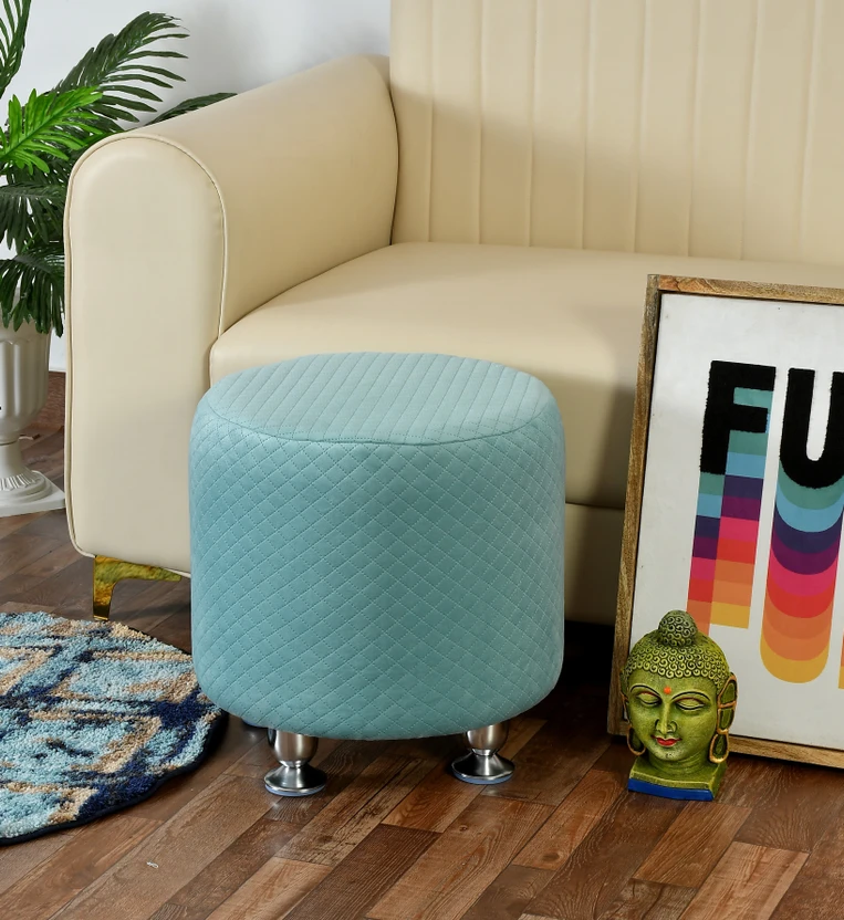 MS HANDTEX Solid Wood Pouf (Finish Color - Aqua, Pre Assembled)