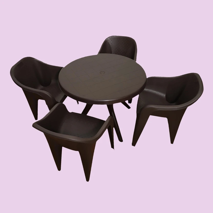 Outdoor Furniture HELLO Plastic Table & Chair Set (Finish Color - Dark Brown, DIY(D...more