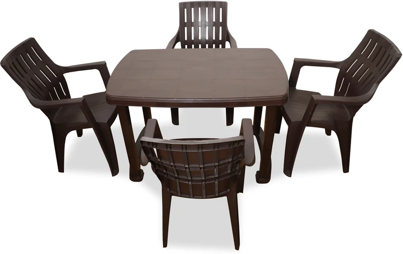 Outdoor Furniture HELLO Plastic Table & Chair Set (Finish Color - Dark Brown, DIY(D...more