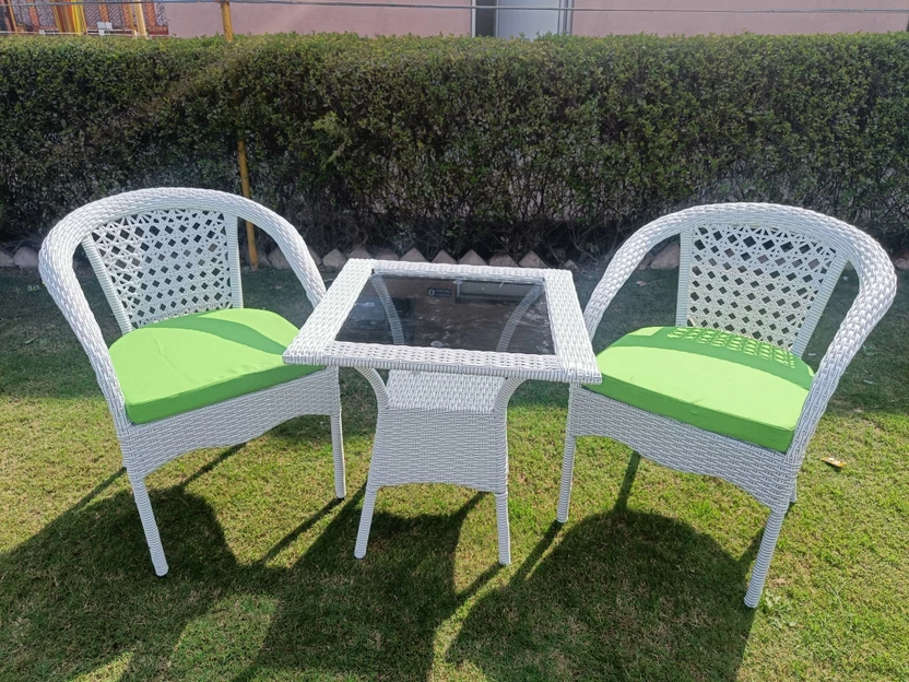 Cite Cane Table & Chair Set (Finish Color - White, Pre-assembled)