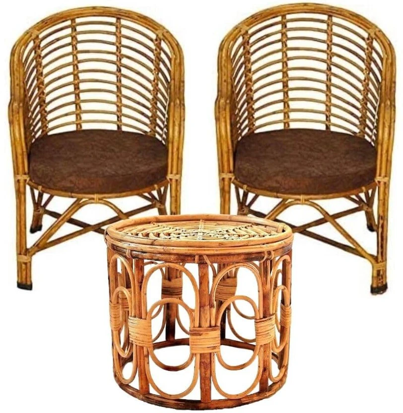 SR HANDICRAFT Cane Table & Chair Set (Finish Color - Bamboo, Pre-...more