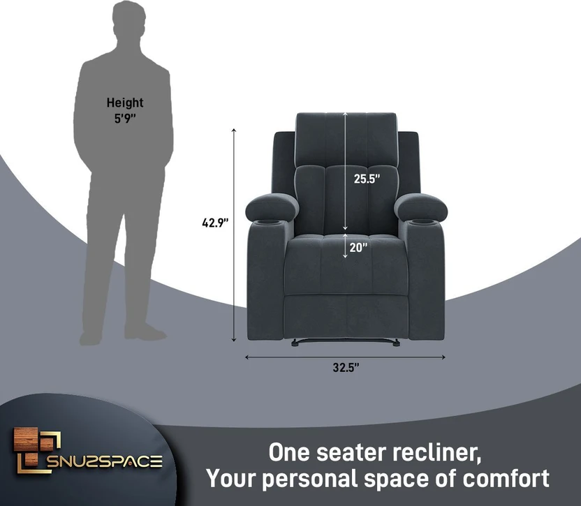 SNUZSPACE Fabric Manual Recliner (Finish Color - Grey, DIY(Do-It-...more