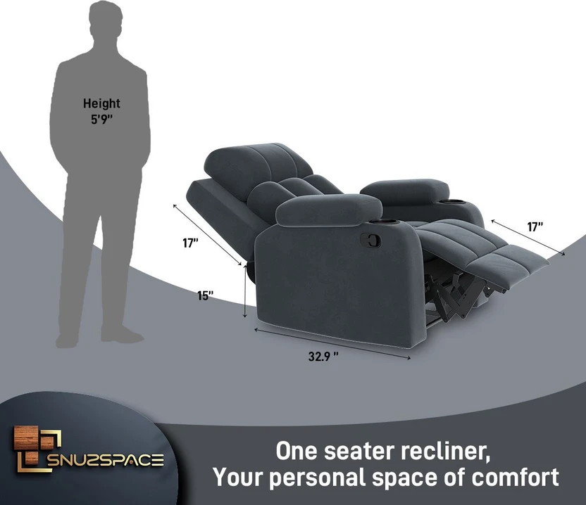 SNUZSPACE Fabric Manual Recliner (Finish Color - Grey, DIY(Do-It-...more