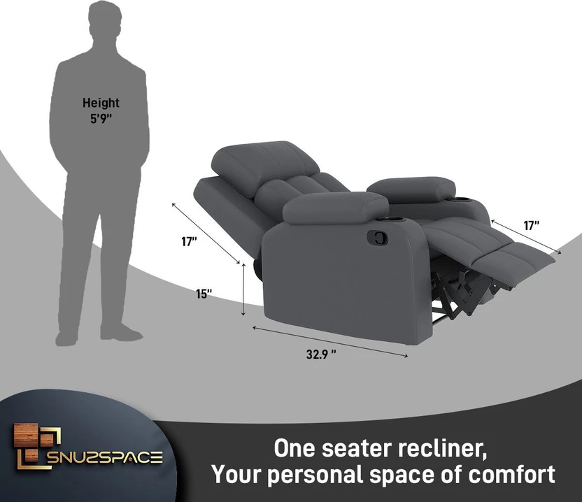 SNUZSPACE Leatherette Manual Recliner (Finish Color - Grey, DIY(D...more