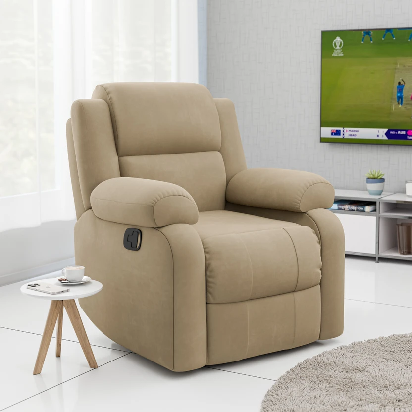 GREEN SOUL Comfy|Single Seater Recliner Sofa with Suede Fabric|Re...more