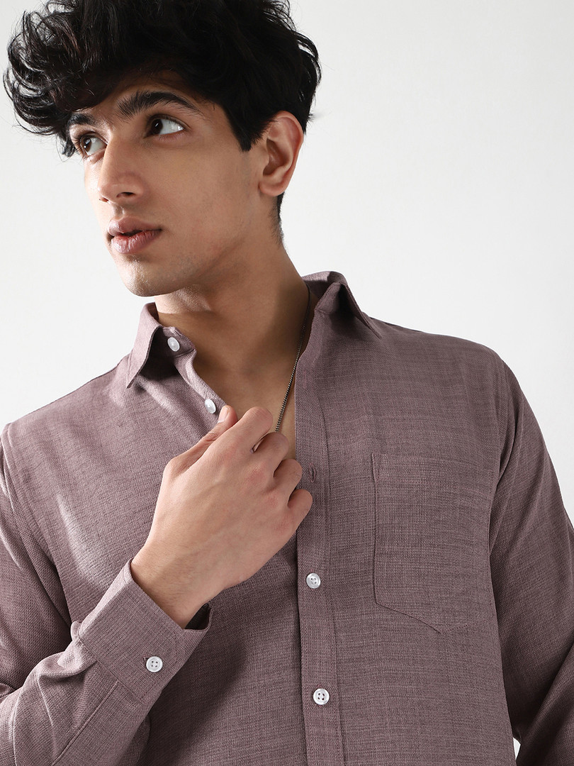 Urbano Fashion Men Purple Solid Linen Full Sleeve Relaxed Fit Casual Shirt