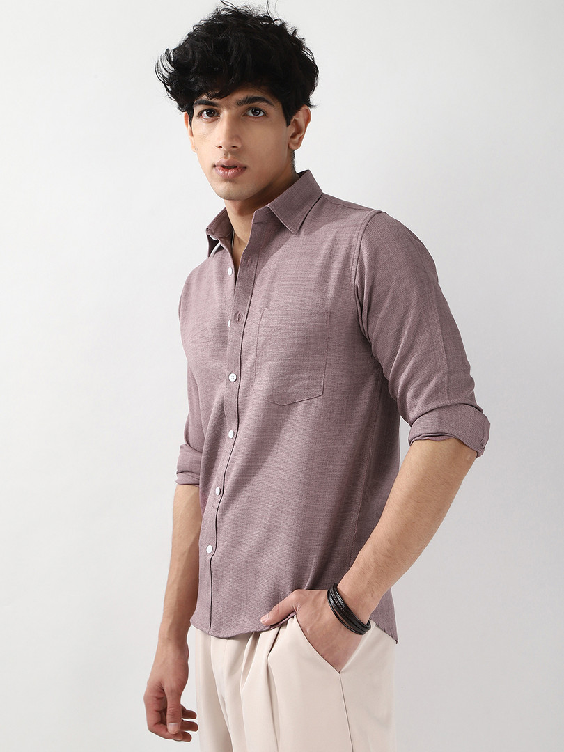 Urbano Fashion Men Purple Solid Linen Full Sleeve Relaxed Fit Casual Shirt