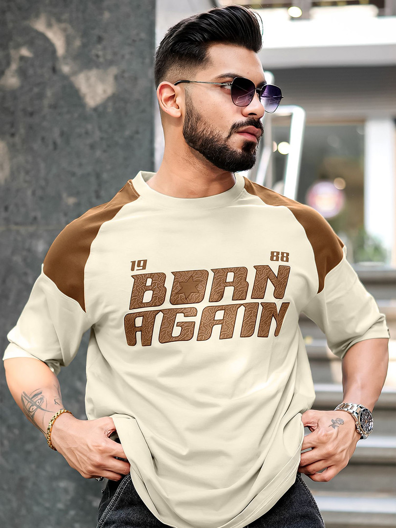 Maniac Typography Printed Round Neck Raglan Half Sleeve Cotton T-Shirt