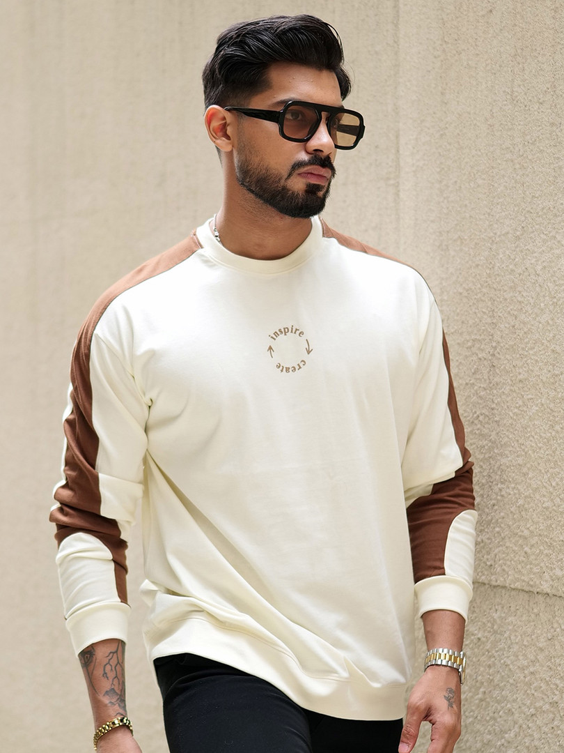 Maniac Colourblocked Round Neck Cotton Oversized Tshirt