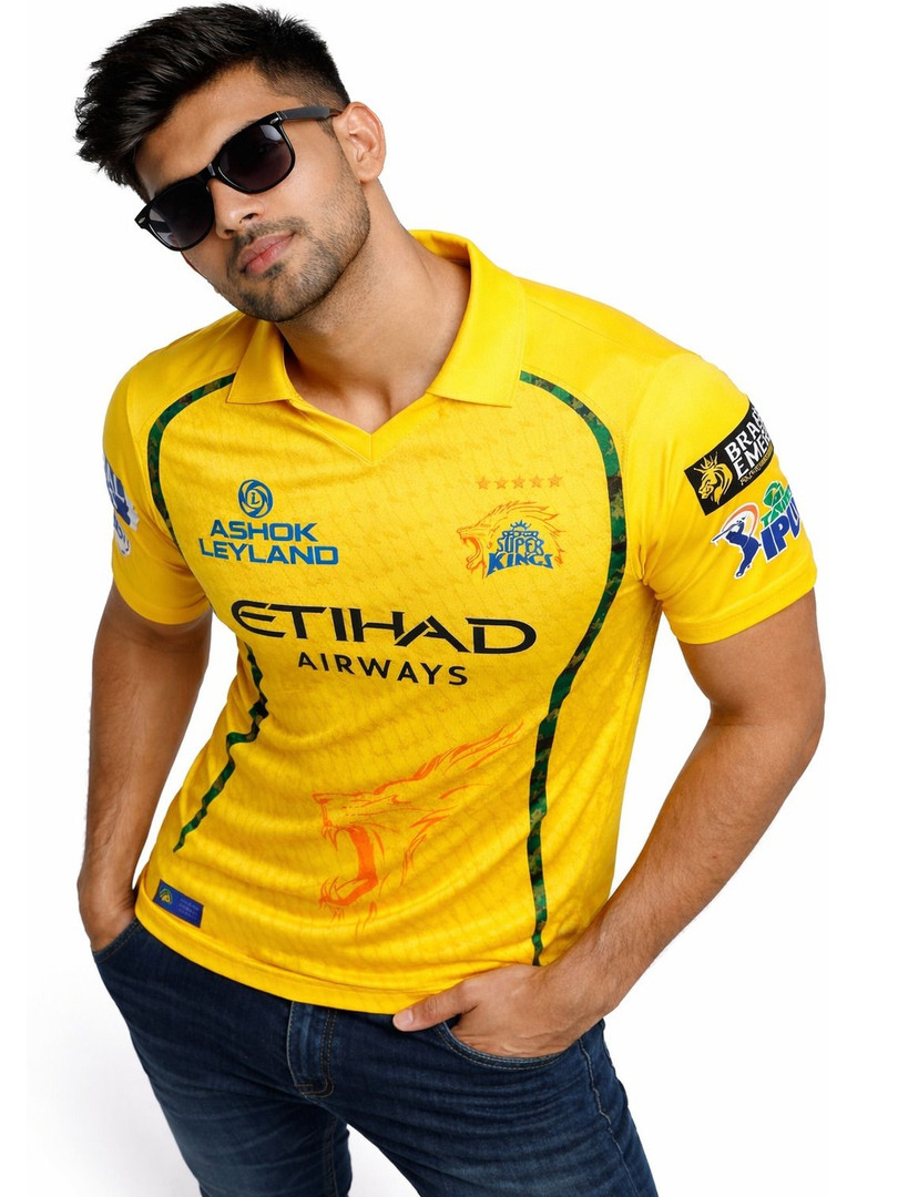 dostitch Chennai Super King Ipl Jersey Msdhoni 7 Ipl 2025 26 Men Tshirts
