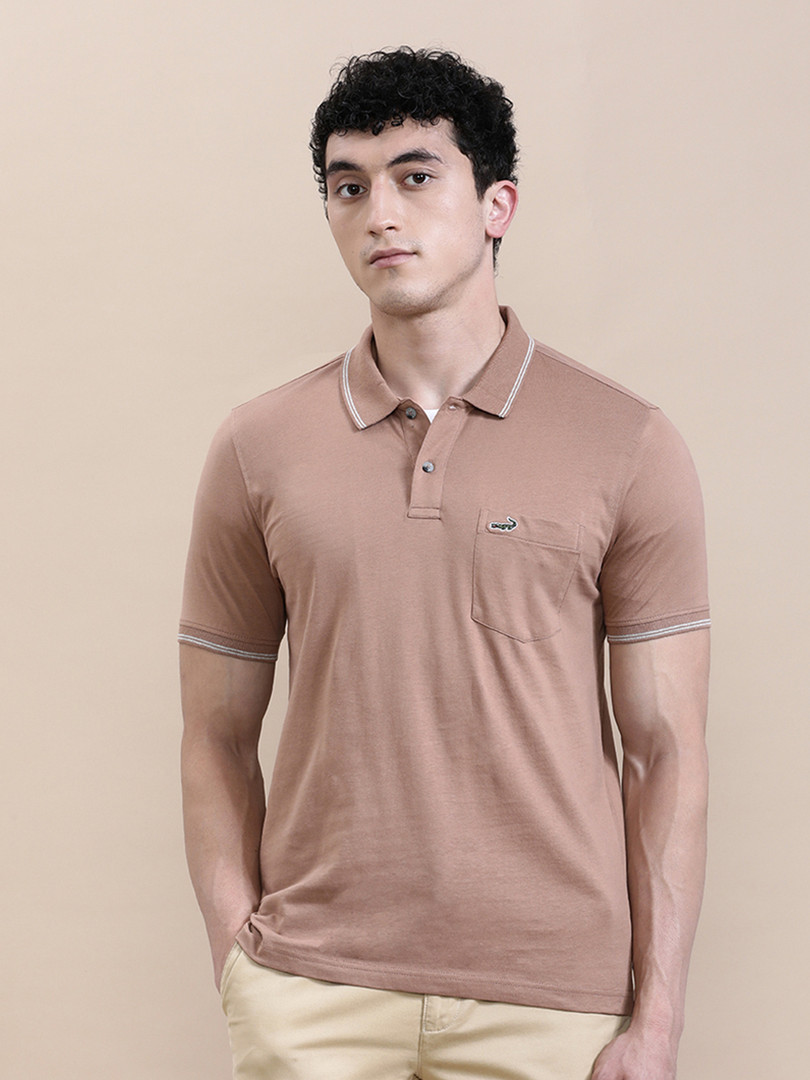 Crocodile Men Solid Polo Collar Cotton Slim Fit T-Shirt