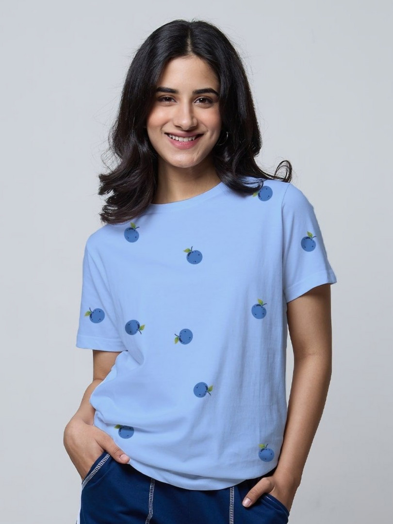 DKY Women Printed Round Neck Extended Sleeves Pockets T-shirt