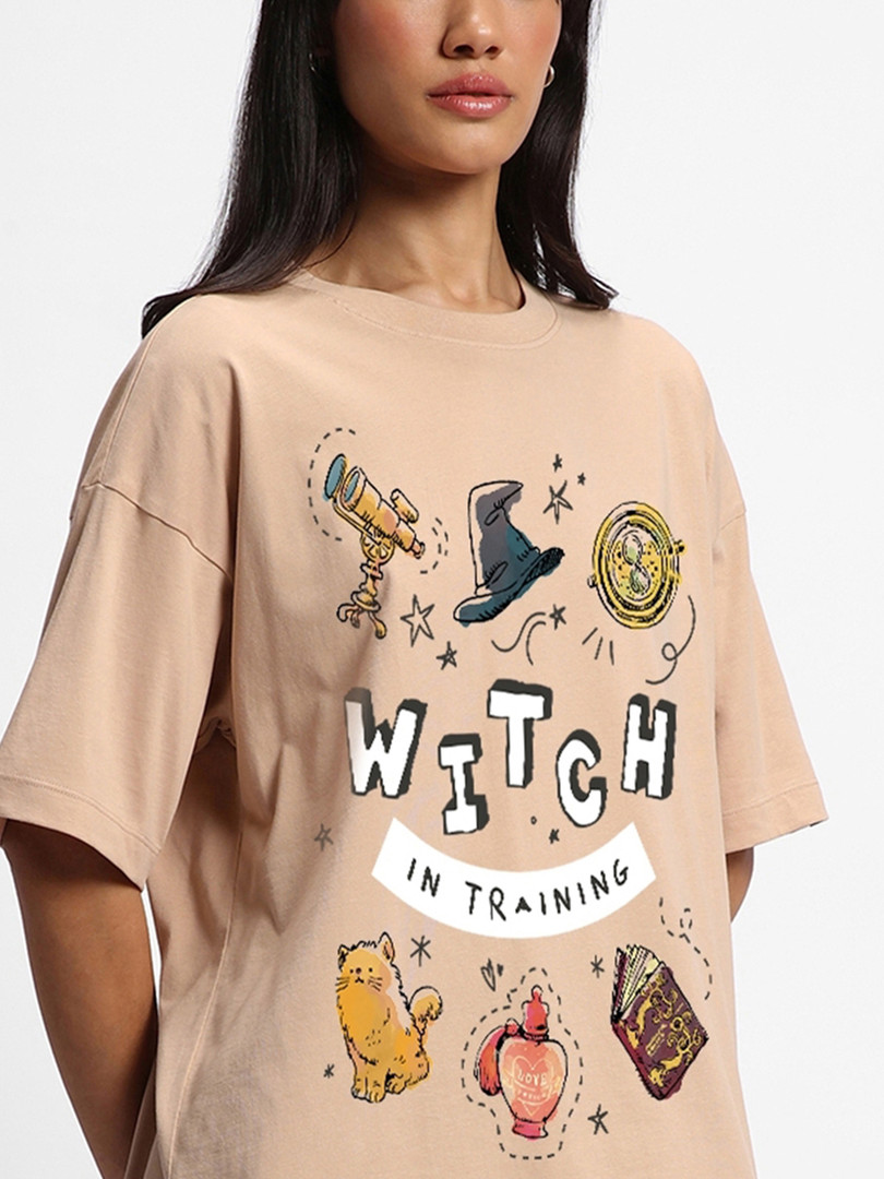 Bewakoof HARRY POTTER Harry Potter Printed Drop-Shoulder Sleeves Cotton Oversized T-shirt