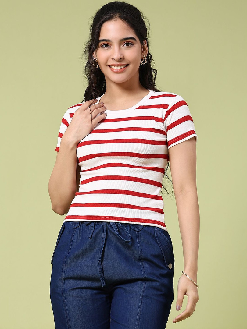 V-Mart Striped Short Sleeves Round Neck T-shirt