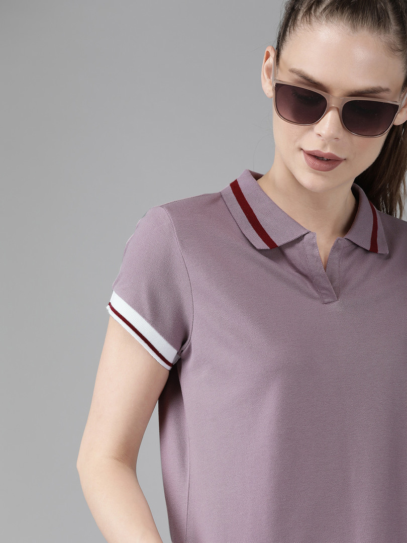 Roadster The Lifestyle Co Women Mauve Polo Collar T-shirt