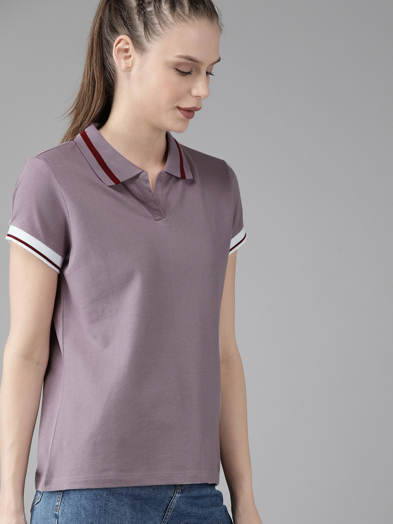 Roadster The Lifestyle Co Women Mauve Polo Collar T-shirt