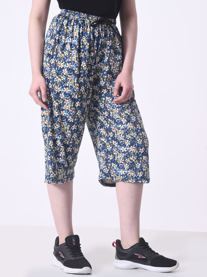 BAESD Pack of 2 Printed High-Rise Loos-Fit Capris