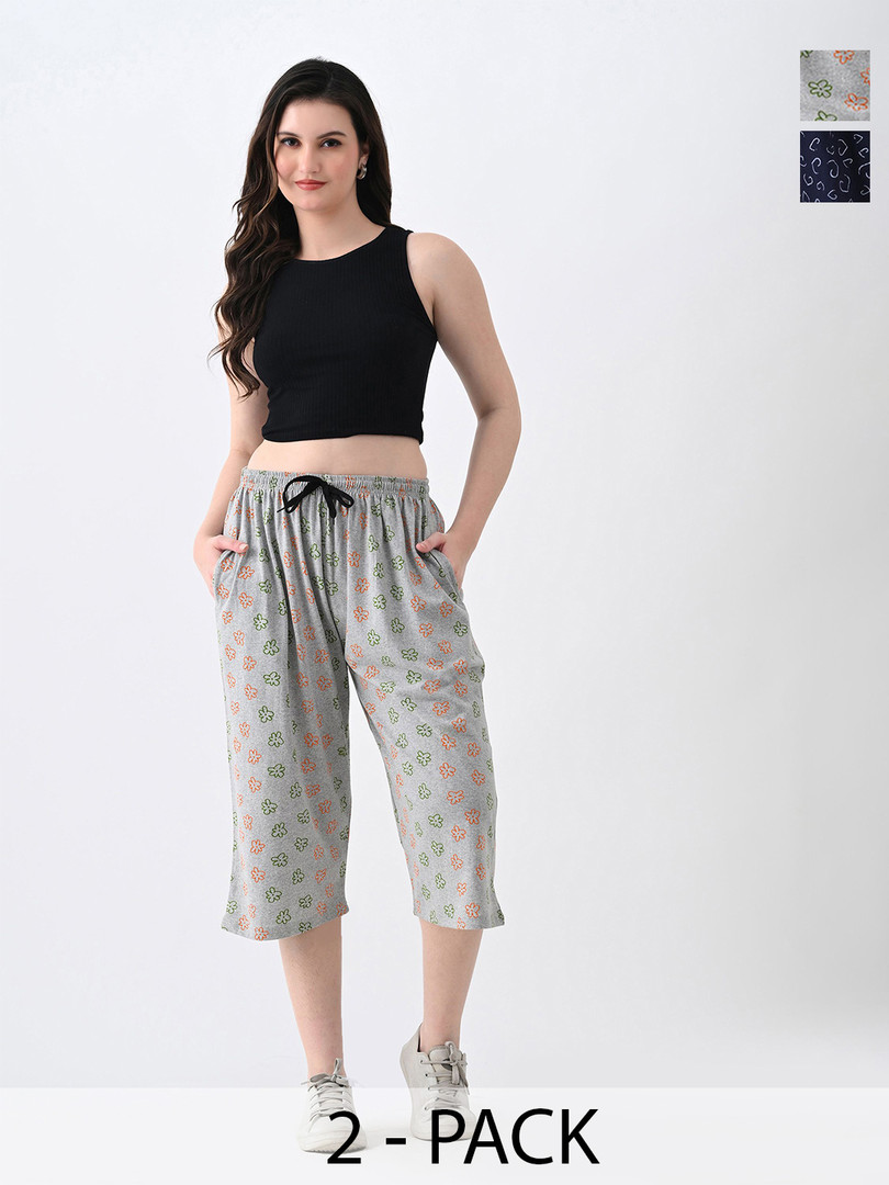 BAESD Women Pack Of 2 Printed High-Rise Cotton Capris