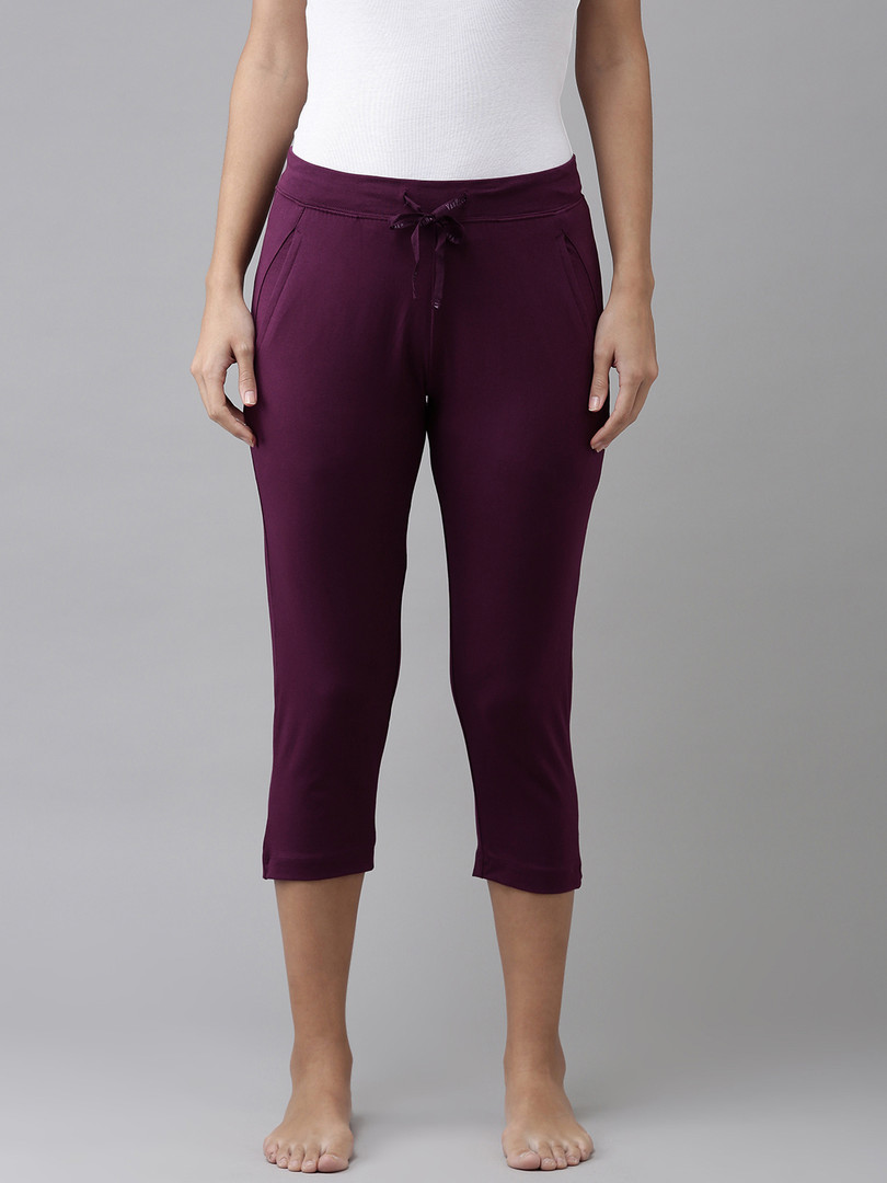 Van Heusen Women Potent Purple Solid Smart Tech Easy Stain Release Lounge Capris