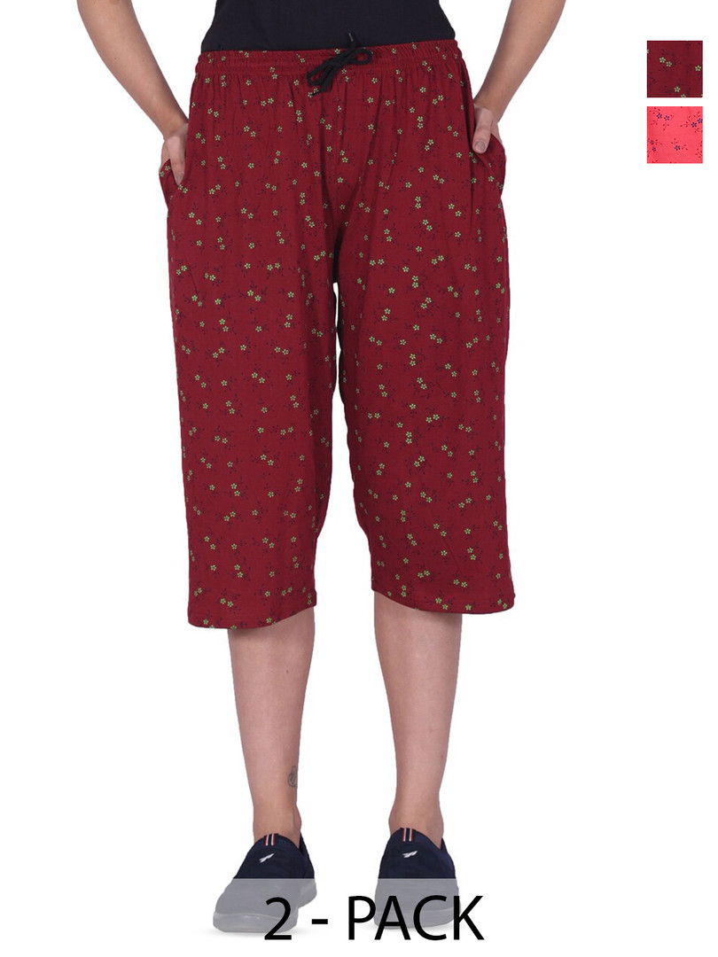 BAESD Pack Of 2 High-Rise Printed Loose Fit Pure Cotton Capris