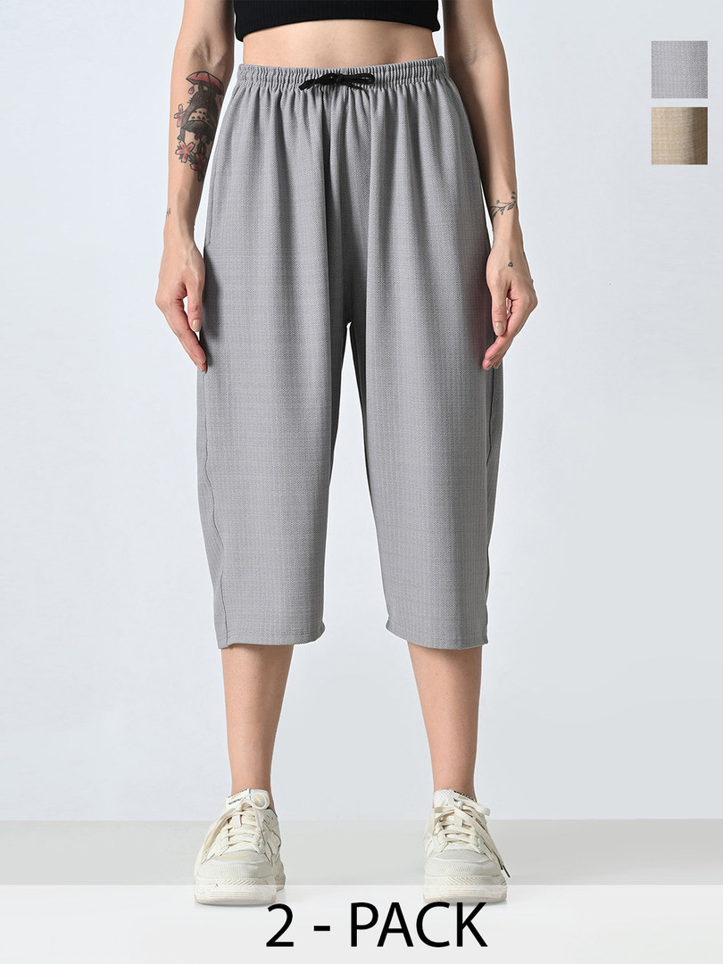 BAESD Pack Of 2 Women Loose Fit High-Rise Capris