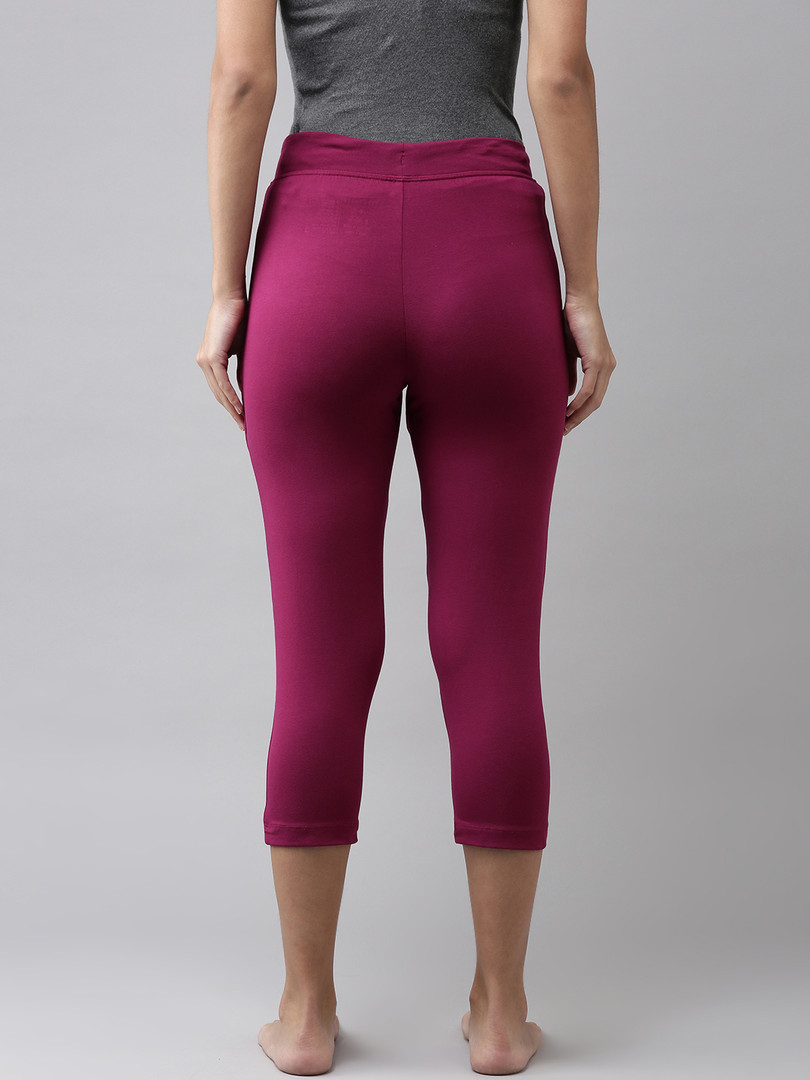 Van Heusen Women Burgundy Solid Smart Tech Easy Stain Release Lounge Capris