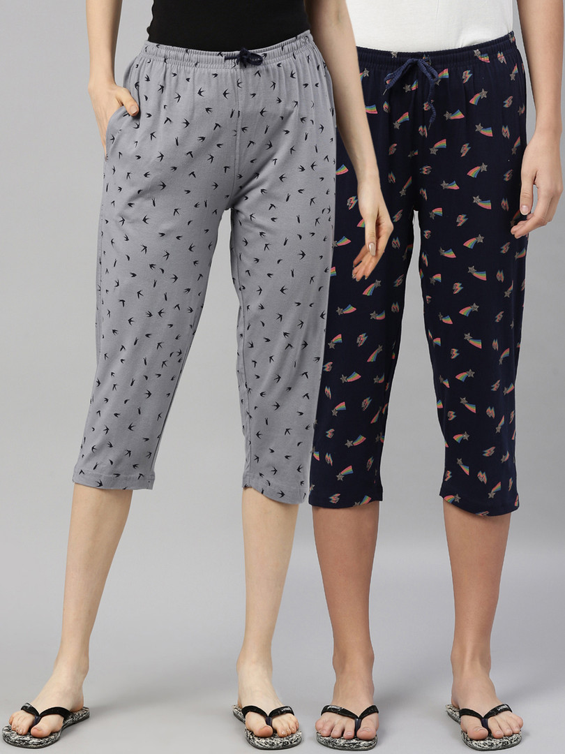 Kryptic Women Pack of 2 Printed Cotton Capris