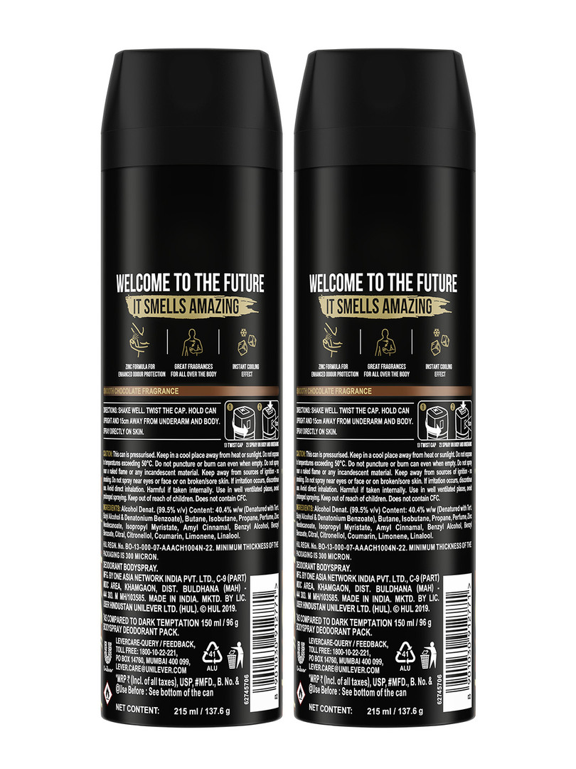 AXE Men Set of 2 Dark Temptation Long Lasting Deodorant Bodyspray - 215 ml each