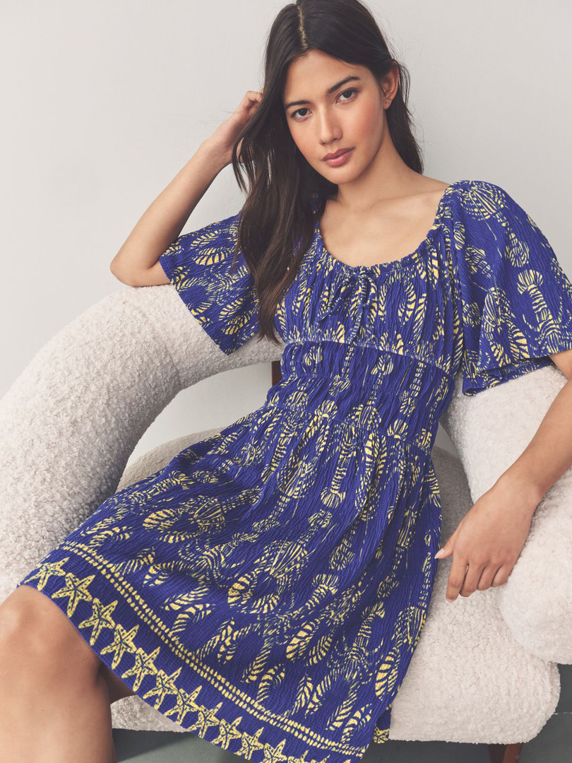 NEXT Printed Smocked Seersucker A-Line Dress