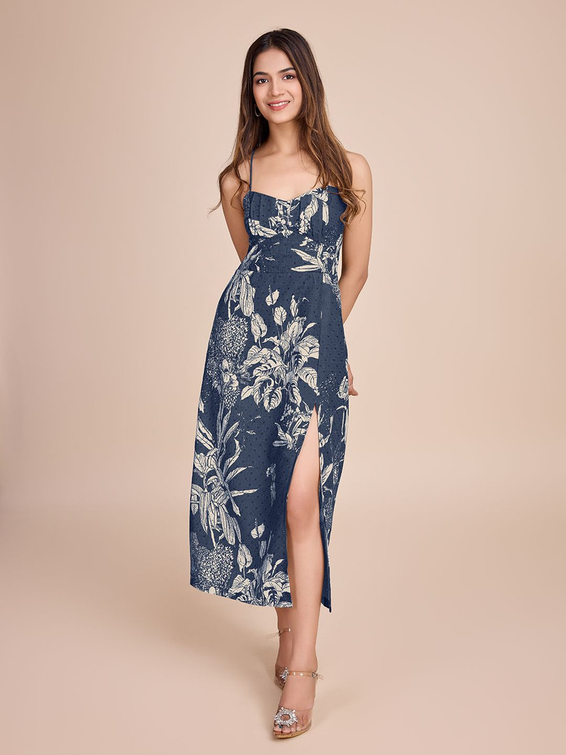 dresses HOUSE OF MIRA Women Floral Printed Cotton Empire Midi Dress