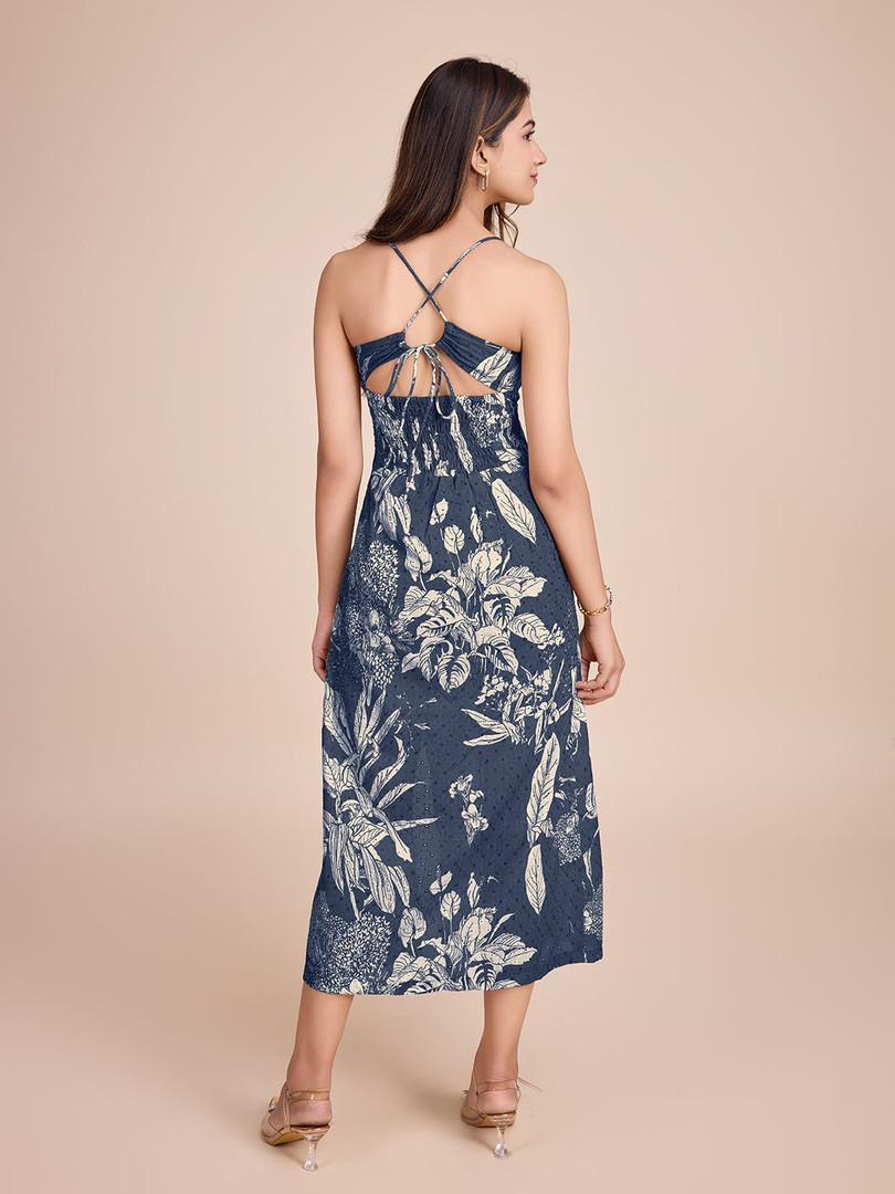 HOUSE OF MIRA Women Floral Printed Cotton Empire Midi Dress