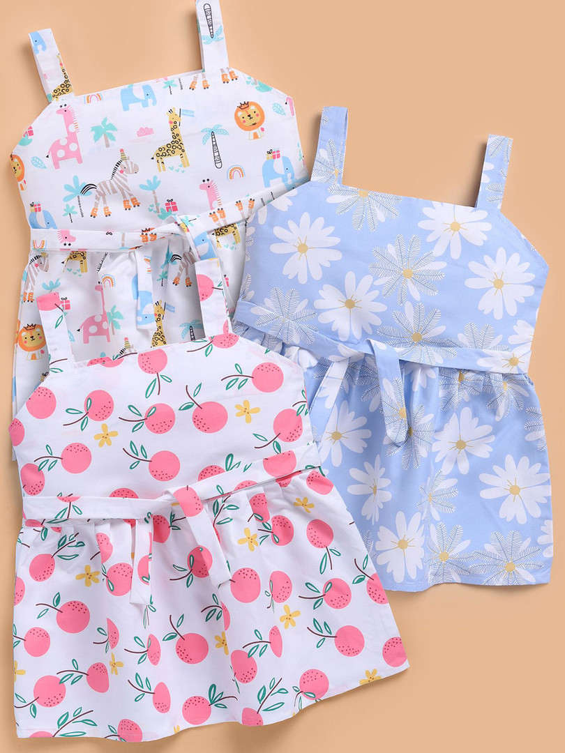 Toonyport Kids-Girls Floral Print Fit & Flare Dress Pack Of 3
