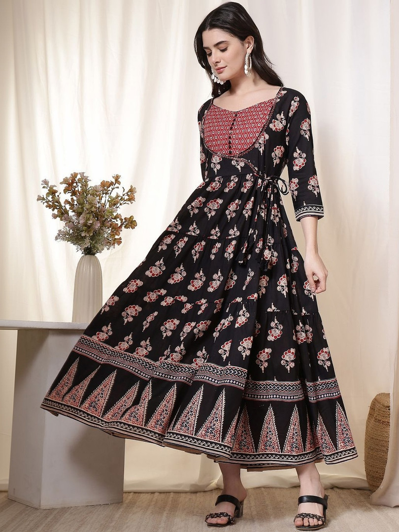 GUDWEARS Womens Cotton Ethnic Dress Printed A-line Kurti Dress Casual Festive Wear Dresses