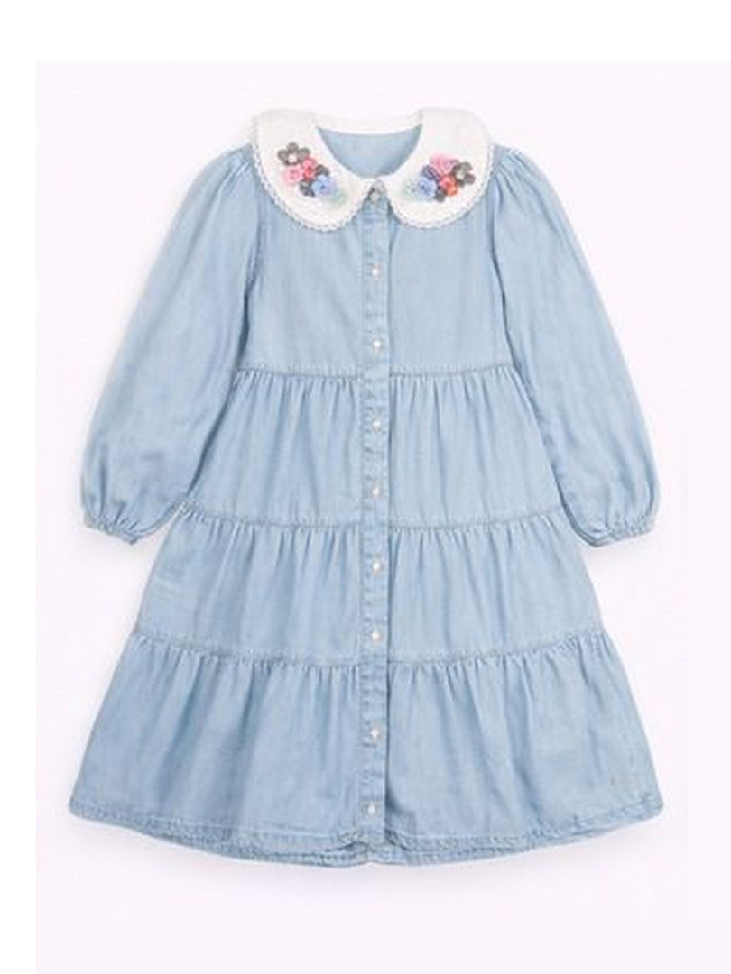 Gini and Jony Print Peter Pan Collar Puff Sleeve Denim Fit & Flare Dress