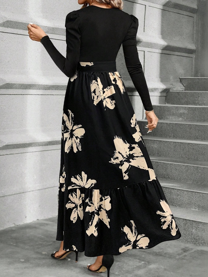 SHYAM SUNDARI Floral Print Puff Sleeve Fit & Flare Maxi Dress