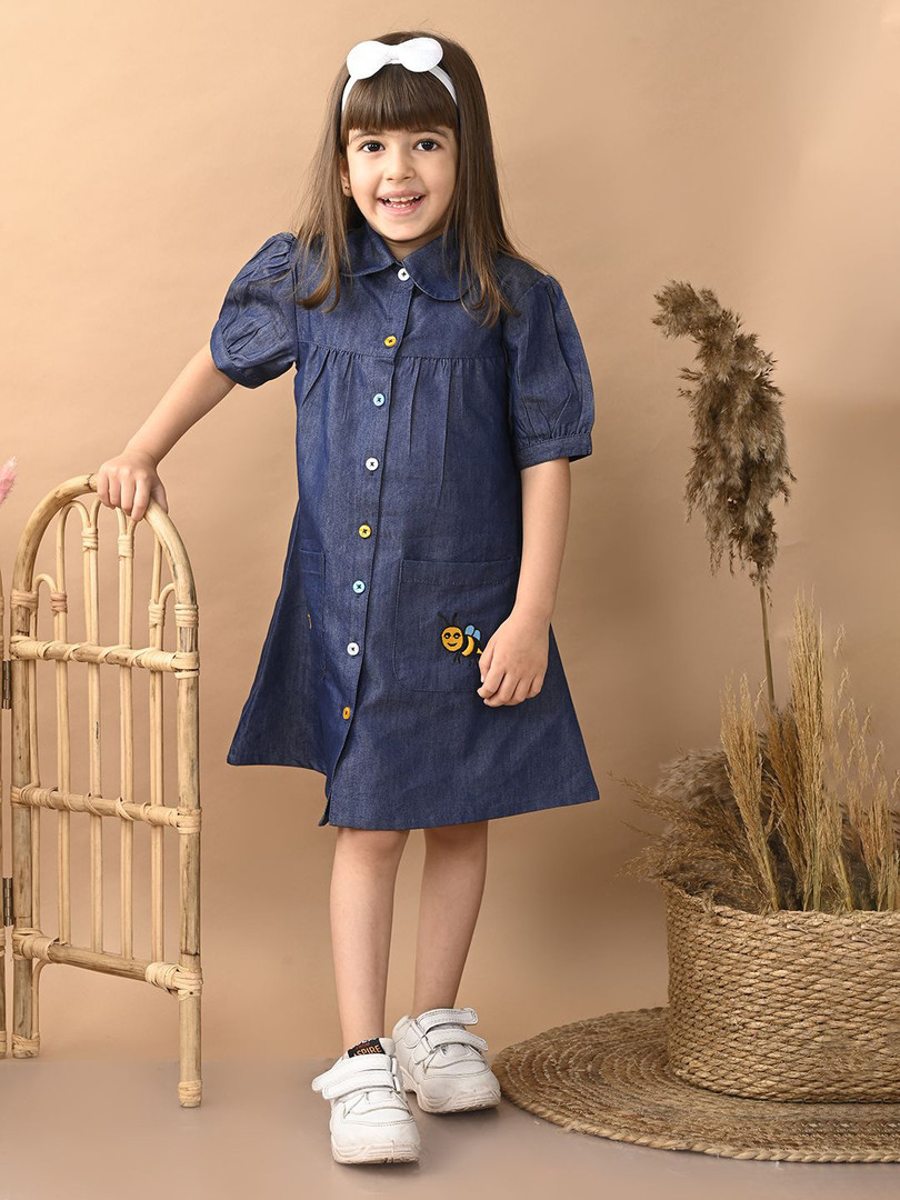 dresses Superminis Girl Puff Sleeve Denim A-Line Dress