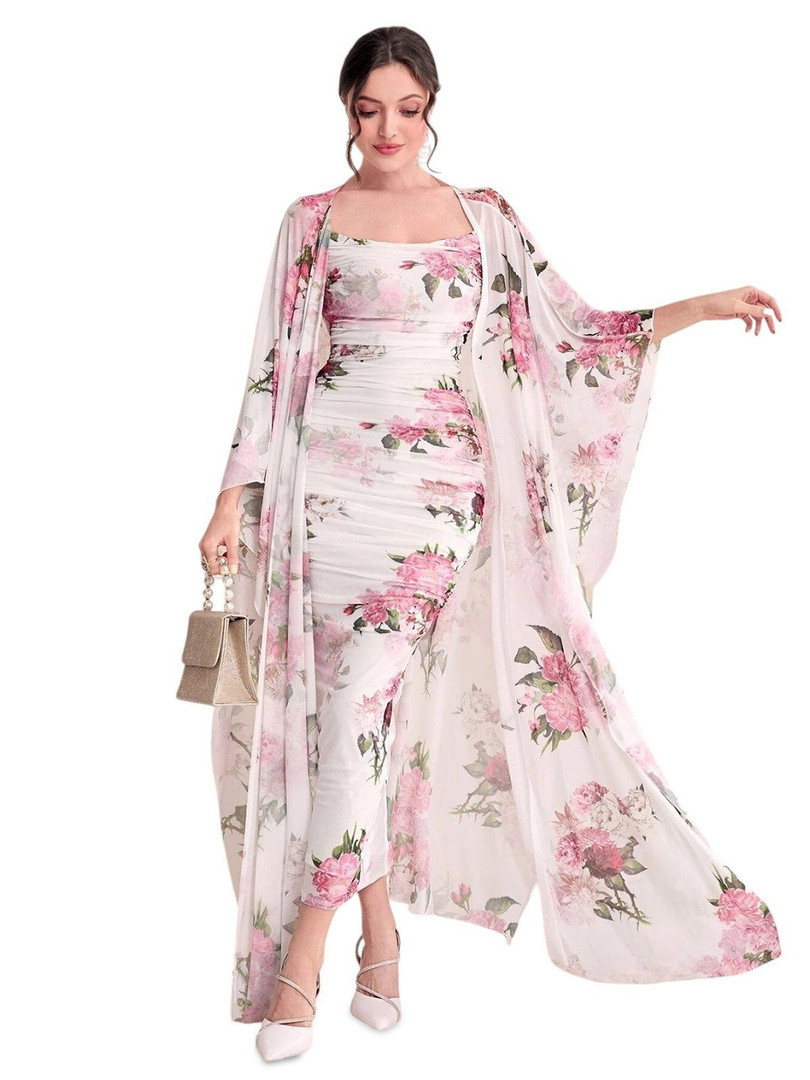 dresses 4WRD by Dressberry Floral Print Kimono Sleeve Bodycon Midi Dress