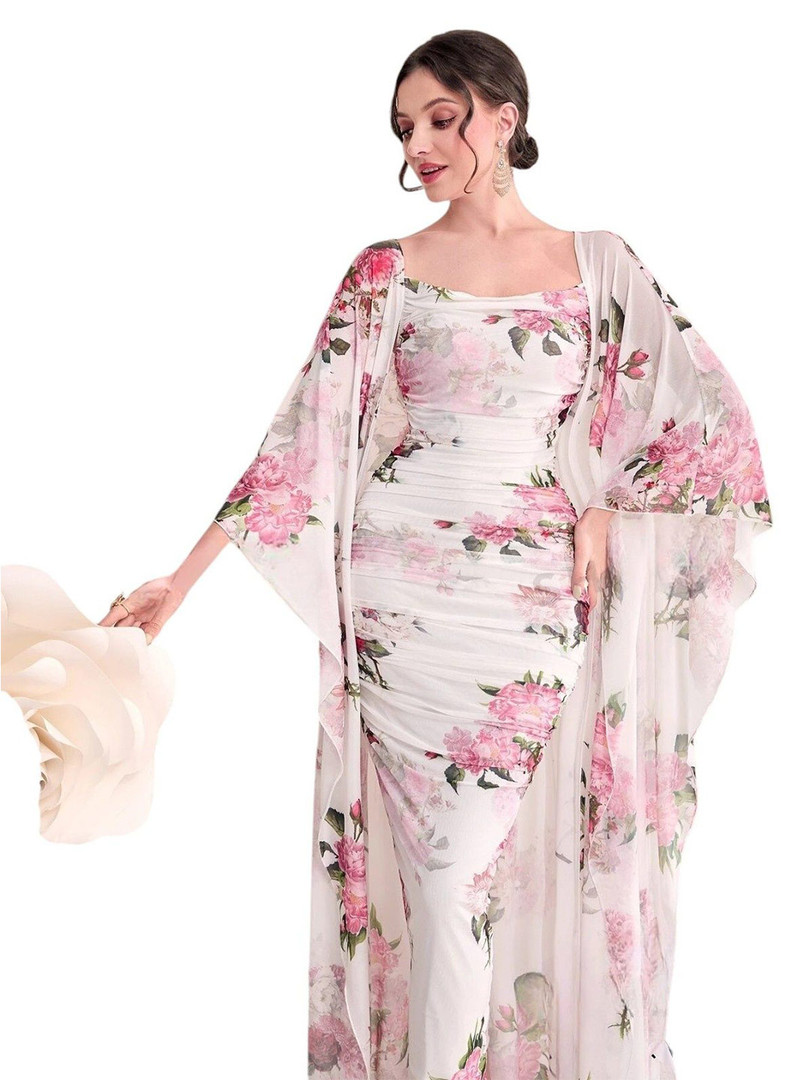 4WRD by Dressberry Floral Print Kimono Sleeve Bodycon Midi Dress