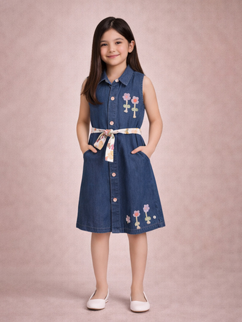 dresses Gini and Jony Floral Applique Denim A-Line Dress