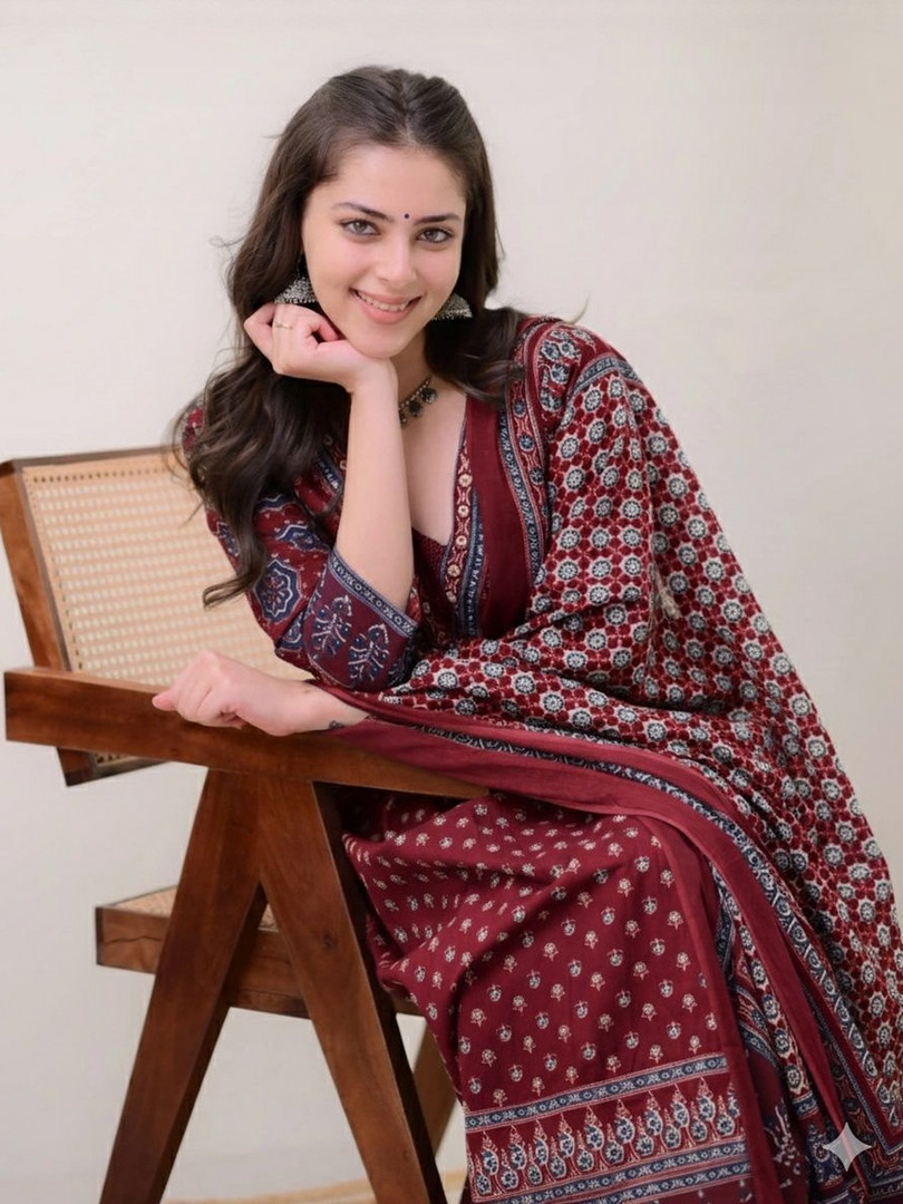 KALINI Floral Printed Square Neck Anarkali Kurta With Palazzos & Dupatta