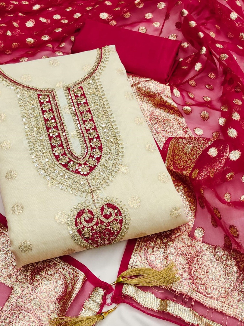 KALINI Embroidered Pure Cotton Unstitched Dress Material