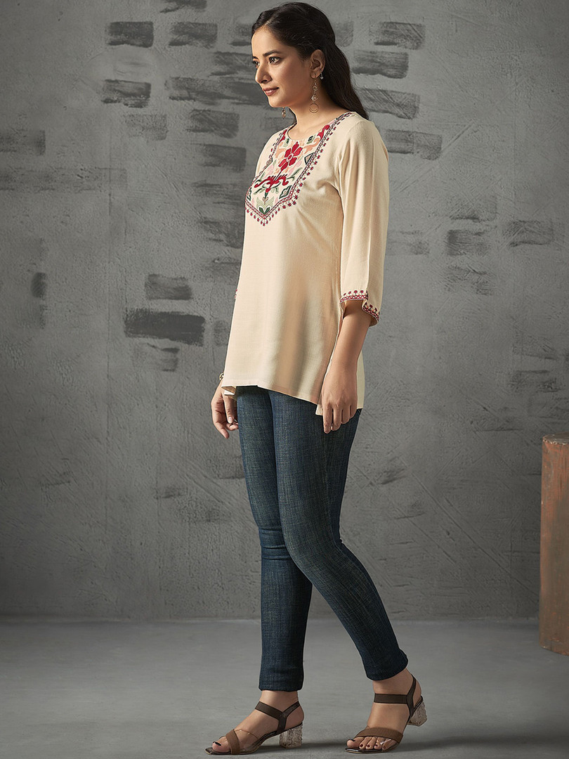 Anouk Floral Embroidered Liva A-Line Tunic