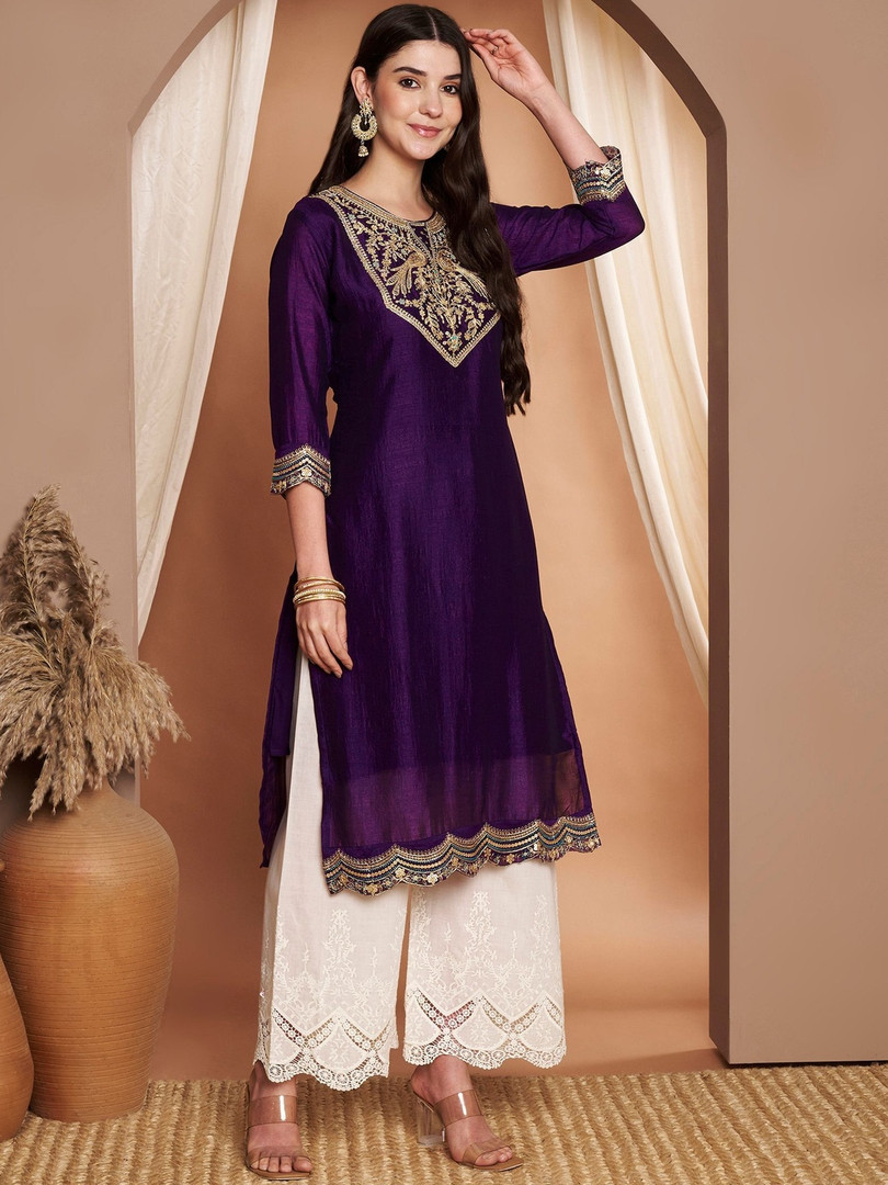 rarethread Women Embroidered Thread Work Grandeur & Majestic Artwork Kurta
