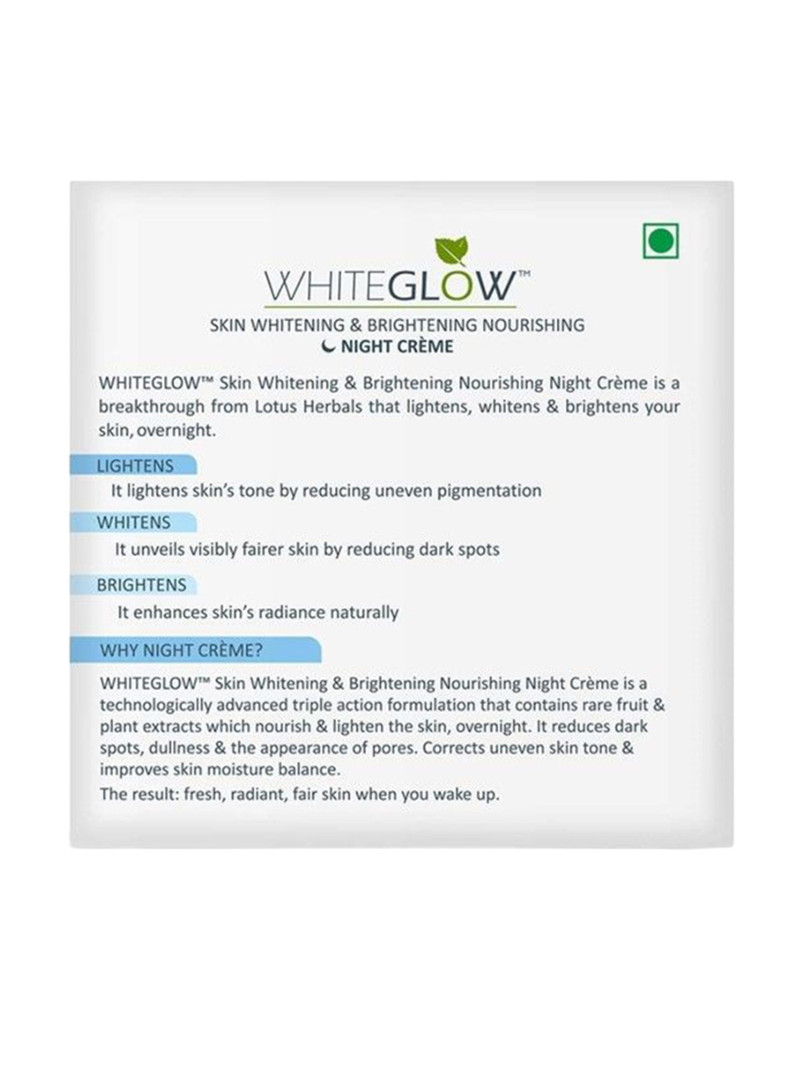 Lotus Herbals Whiteglow Set Of 2 Skin Whitening & Brightening Night Cream - 40g Each