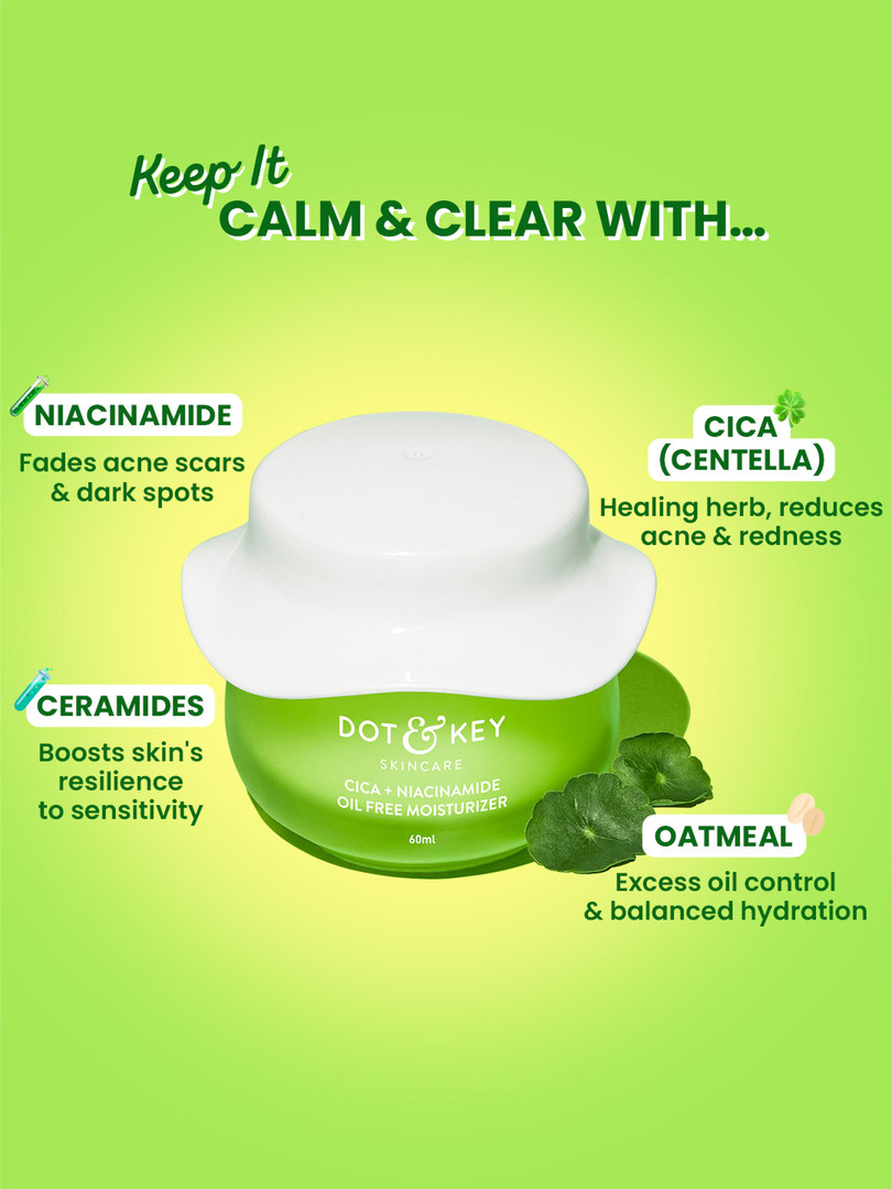 DOT & KEY Cica + Niacinamide Oil-Free Face Moisturizer to Treat Acne - 60 ml