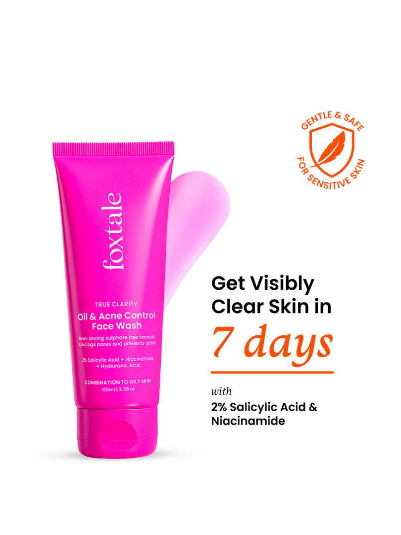 FoxTale True Clarity Oil & Acne Control Face Wash with 2% Sacylic Acid - 100ml
