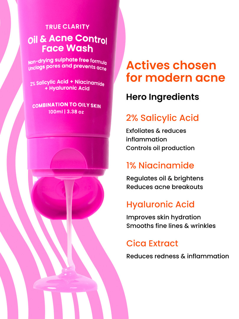 FoxTale True Clarity Oil & Acne Control Face Wash with 2% Sacylic Acid - 100ml